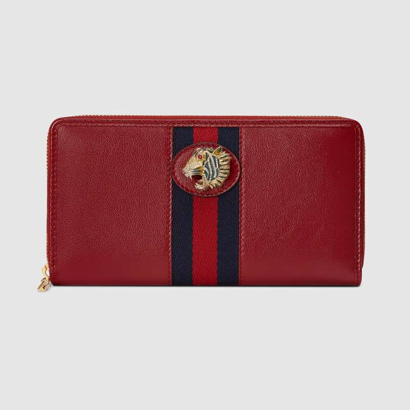 G*u*i gg unisex rajah zip around wallet in cerise leather with a vintage effect
