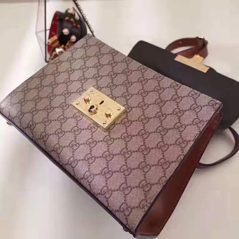 G*u*i gg women gg padlock small gg top handle bag in beige gg supreme canvas