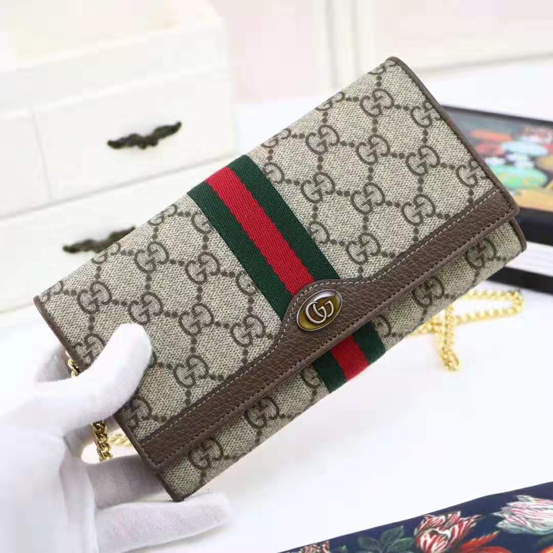 G*u*i gg women ophidia gg chain wallet in beige/ebony gg supreme canvas