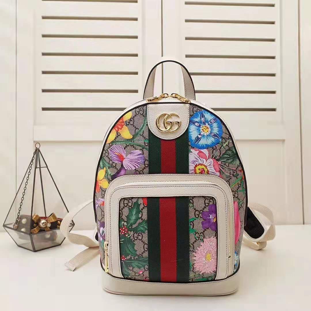 G*u*i gg women ophidia gg flora small backpack in beige/ebony gg supreme canvas