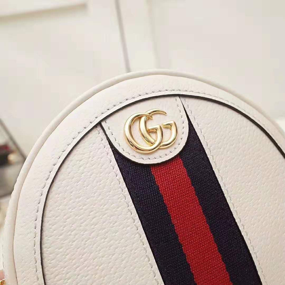 G*u*i gg women ophidia mini backpack with blue and red web in white leather