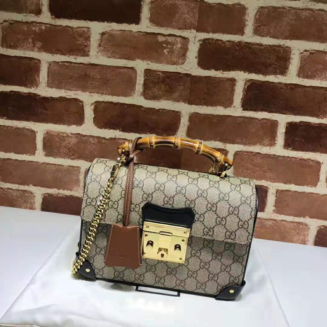 G*u*i gg women padlock gg small bamboo shoulder bag in beige/ebony gg supreme canvas