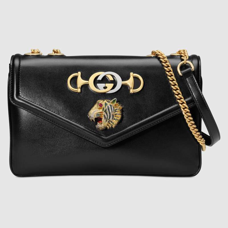 G*u*i gg women rajah medium shoulder bag in leather with tiger head