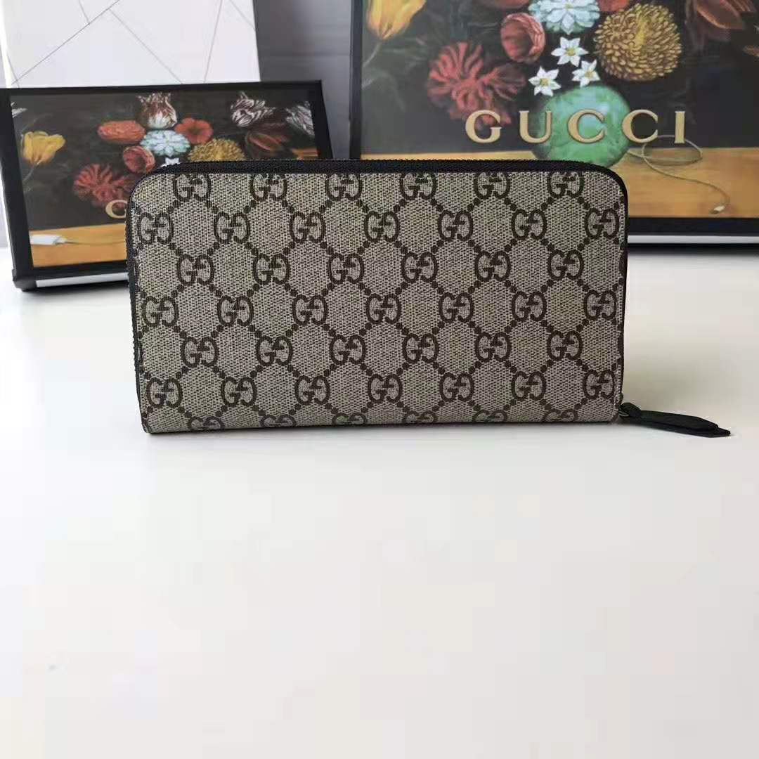 G*u*i gg men bee print gg supreme zip around wallet in beige/ebony gg supreme