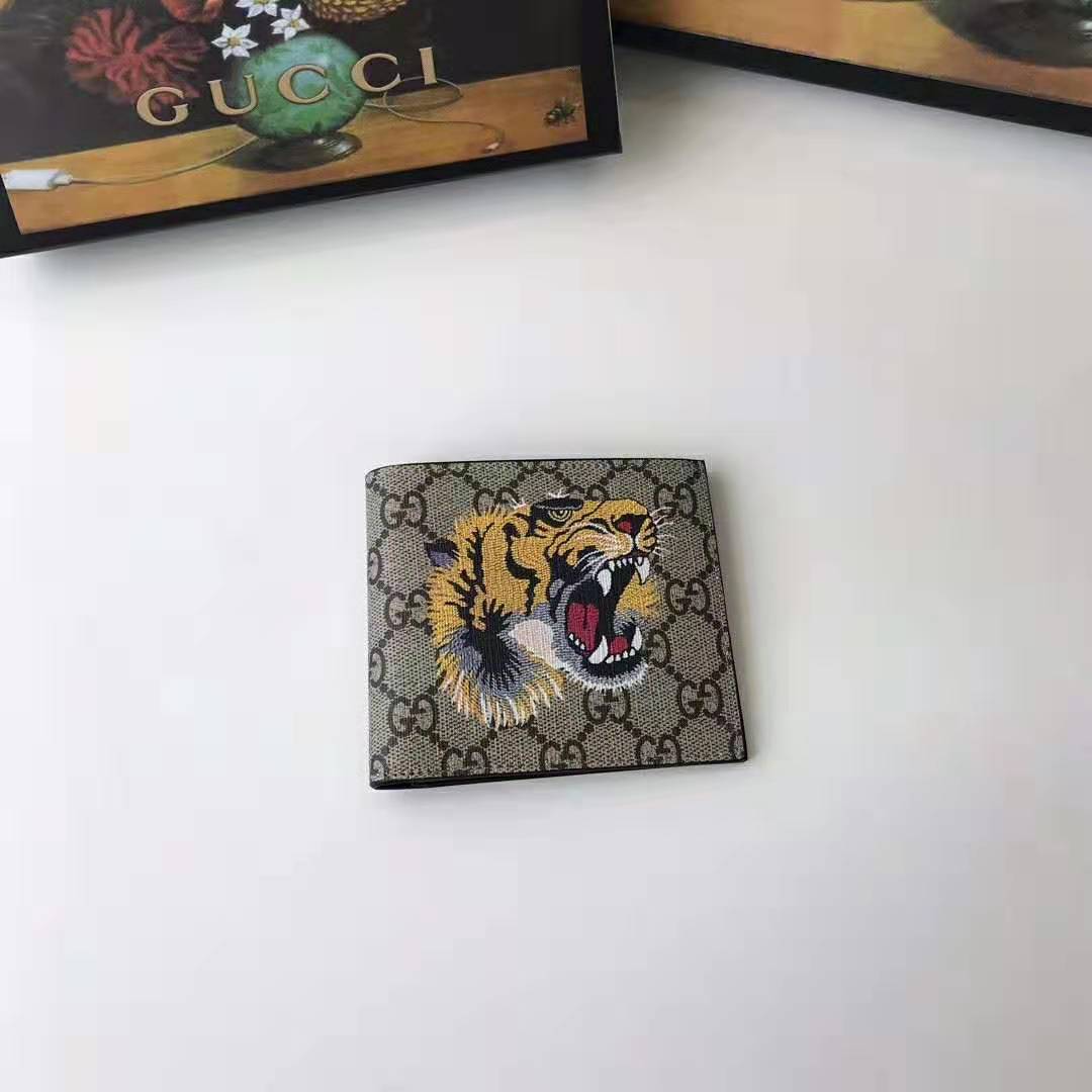 G*u*i gg men tiger print gg supreme wallet in beige/ebony gg supreme