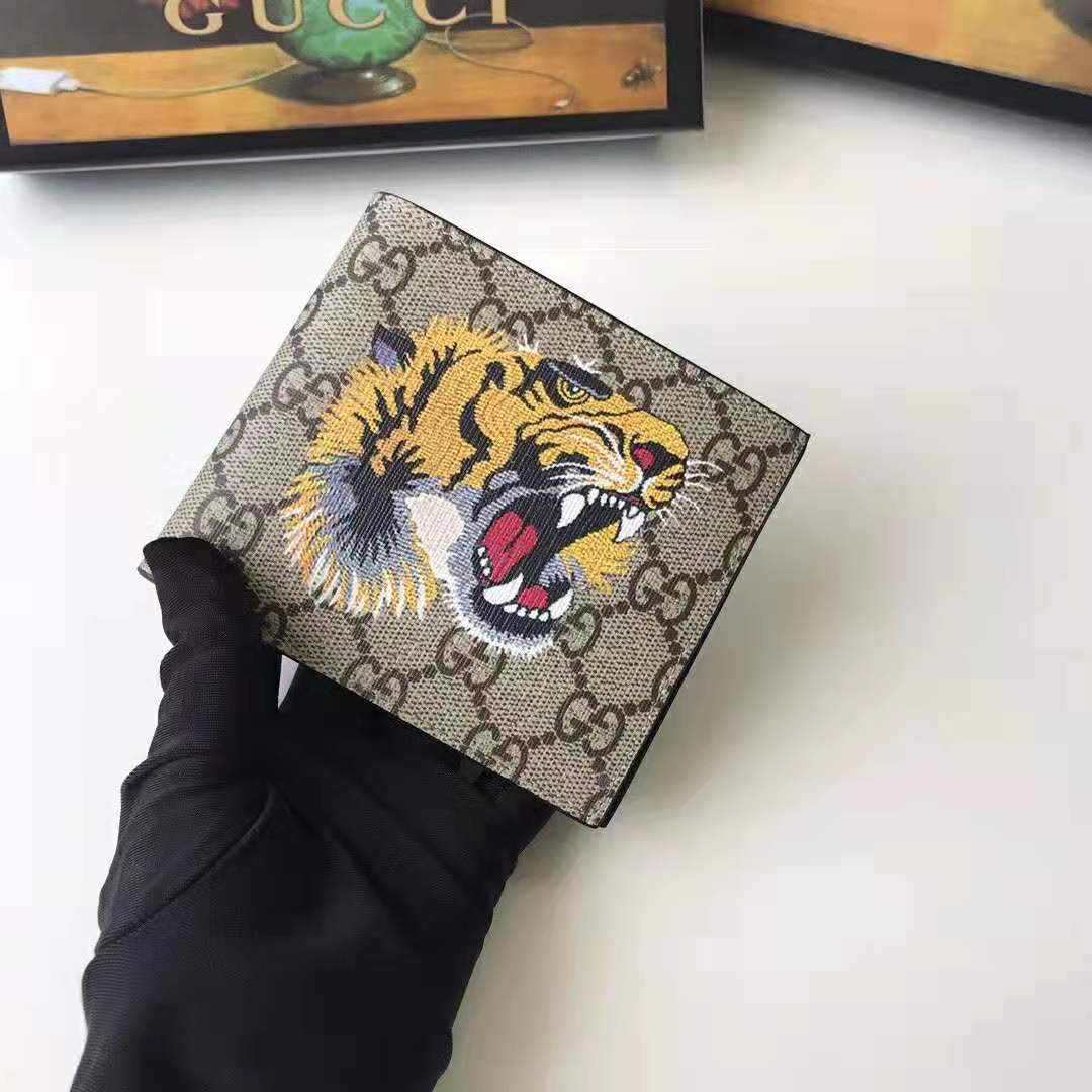 G*u*i gg men tiger print gg supreme wallet in beige/ebony gg supreme