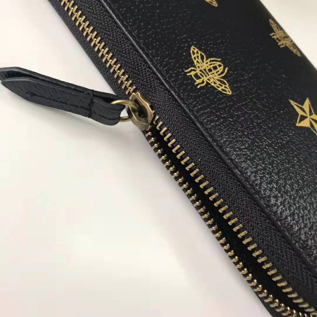 G*u*i gg unisex bee star leather zip around wallet in black metal-free tanned leather
