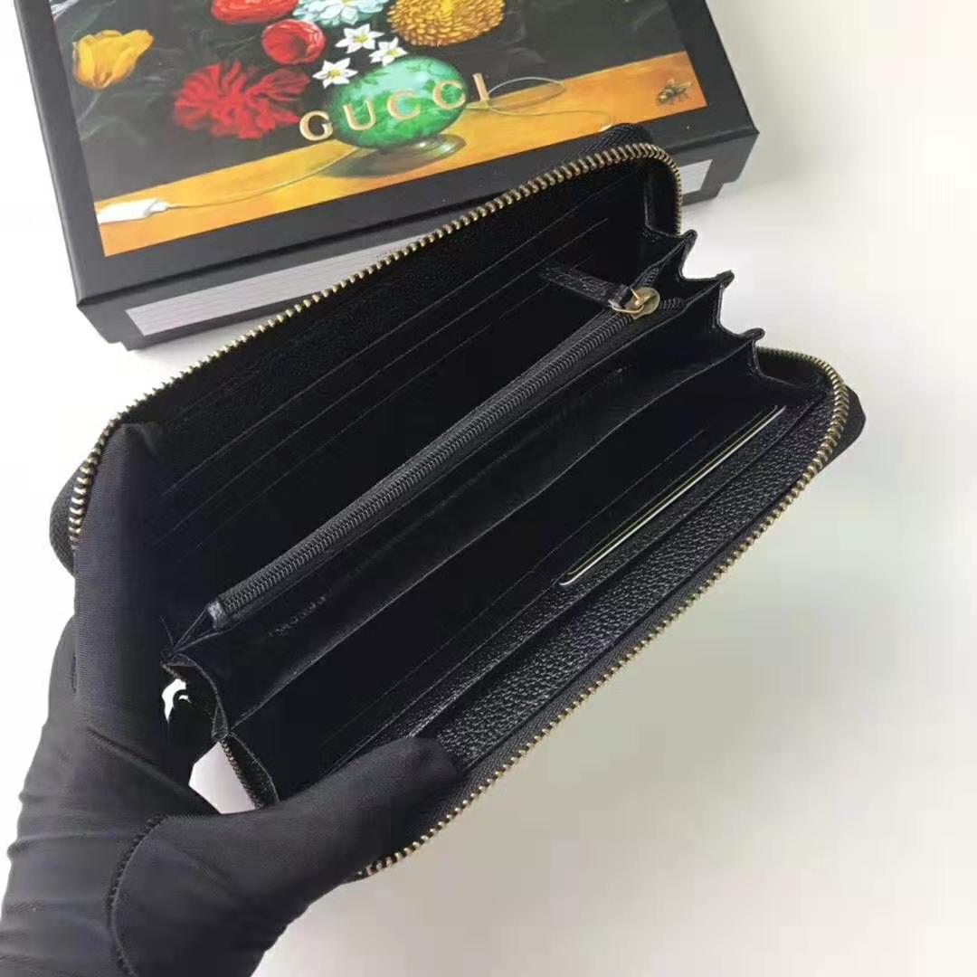 G*u*i gg unisex bee star leather zip around wallet in black metal-free tanned leather
