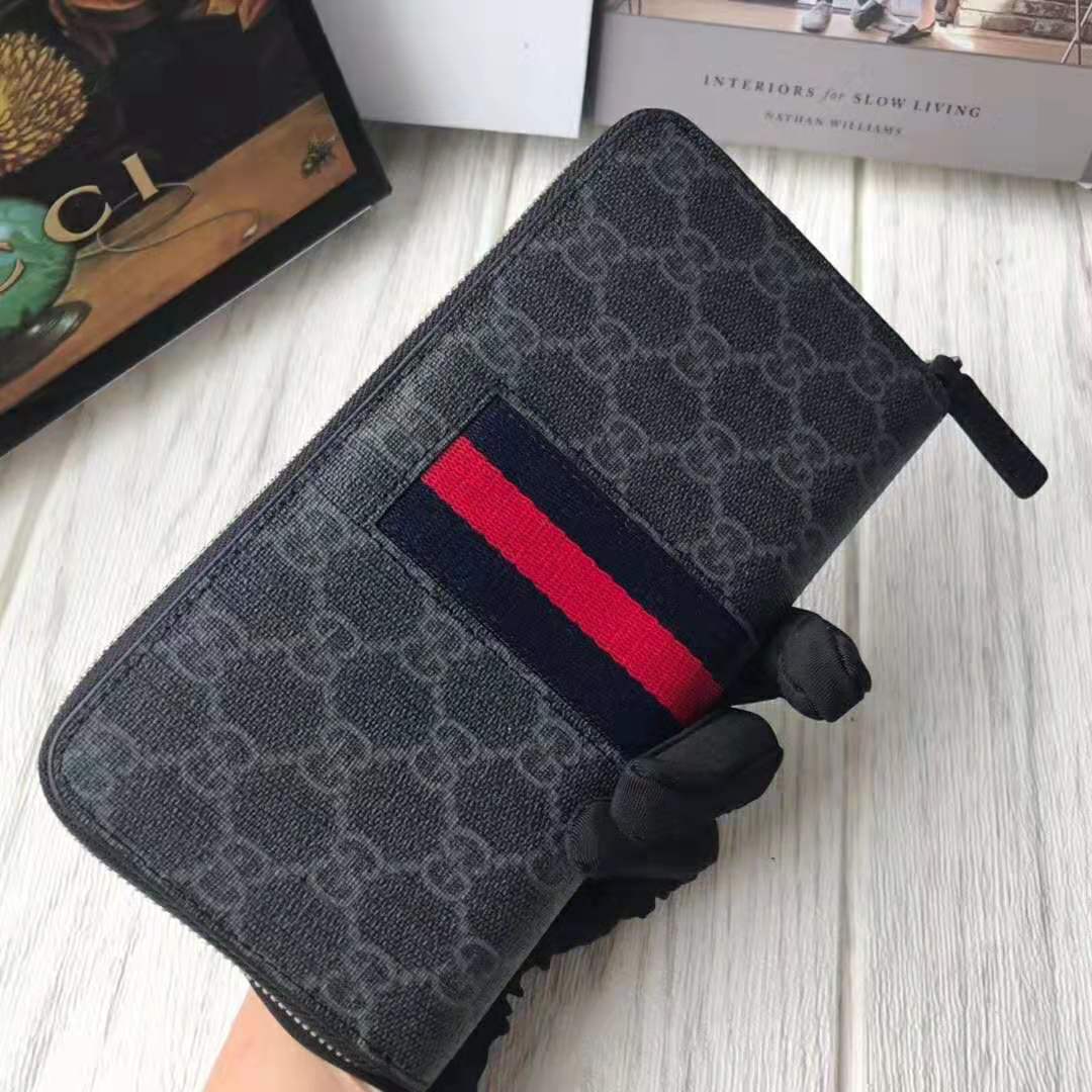 G*u*i gg unisex gg supreme web zip around wallet in black/grey gg supreme canvas