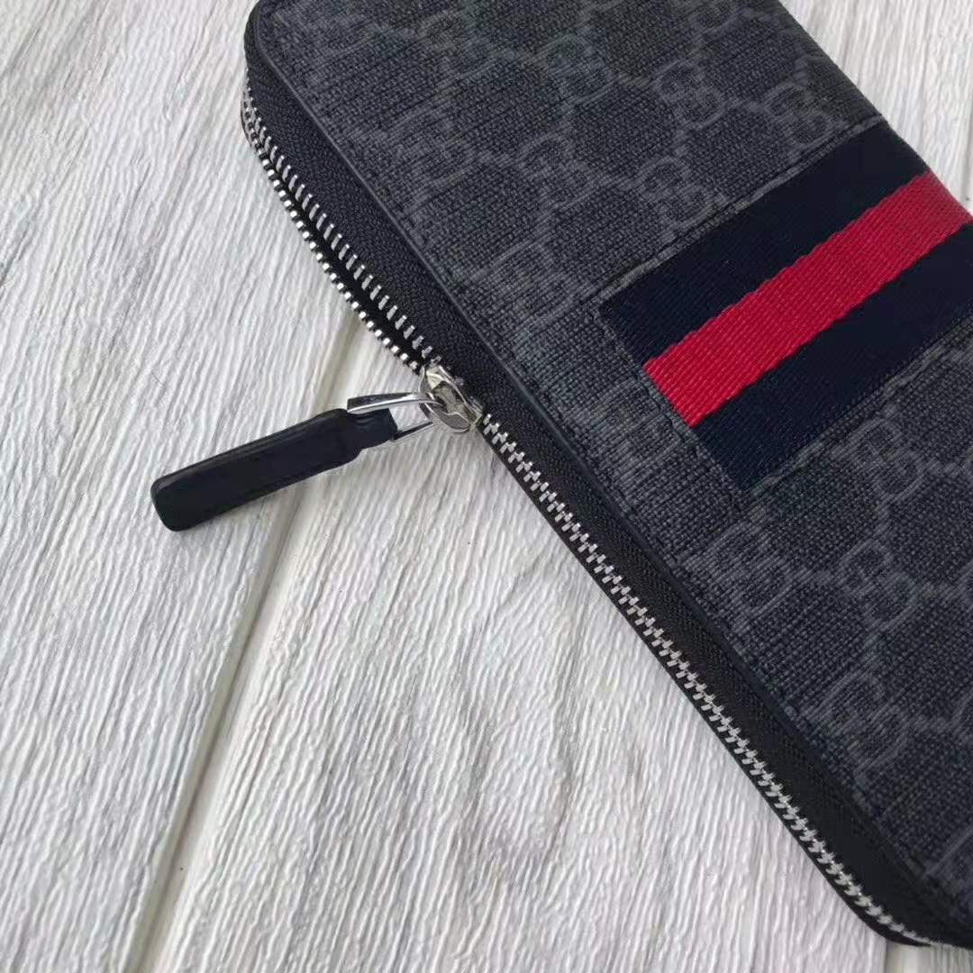 G*u*i gg unisex gg supreme web zip around wallet in black/grey gg supreme canvas