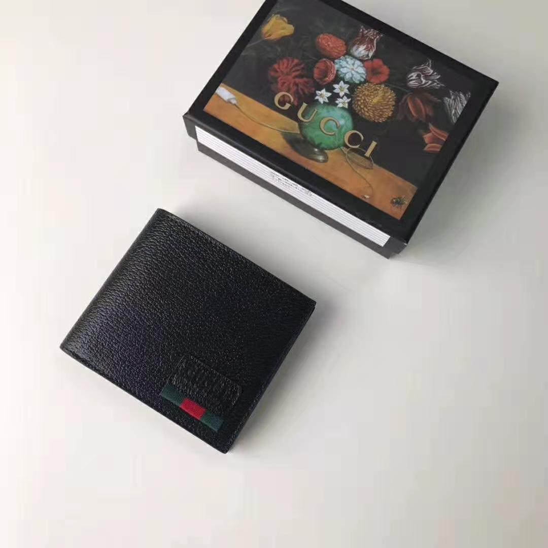 G*u*i gg unisex leather bi-fold wallet with web in black metal-free tanned leather