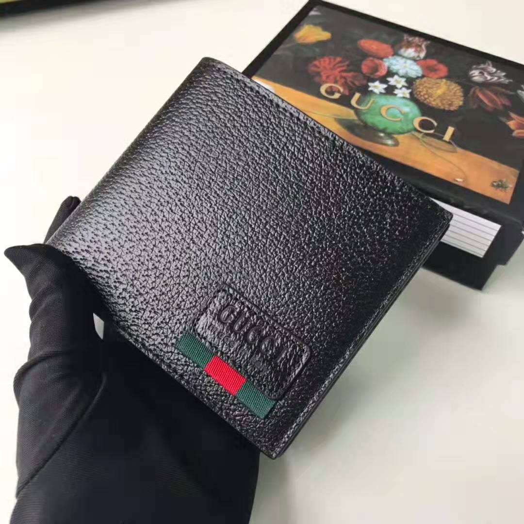 G*u*i gg unisex leather bi-fold wallet with web in black metal-free tanned leather