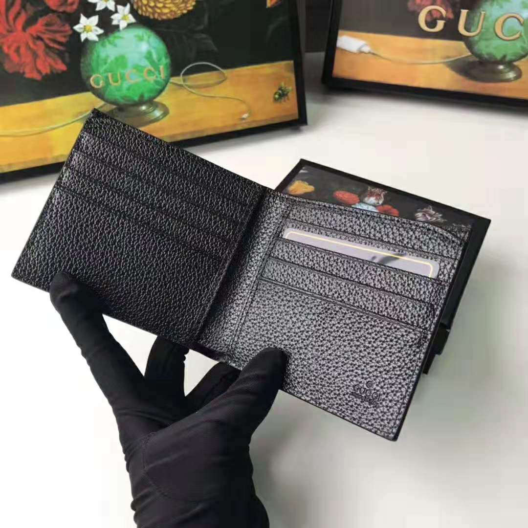 G*u*i gg unisex leather bi-fold wallet with web in black metal-free tanned leather