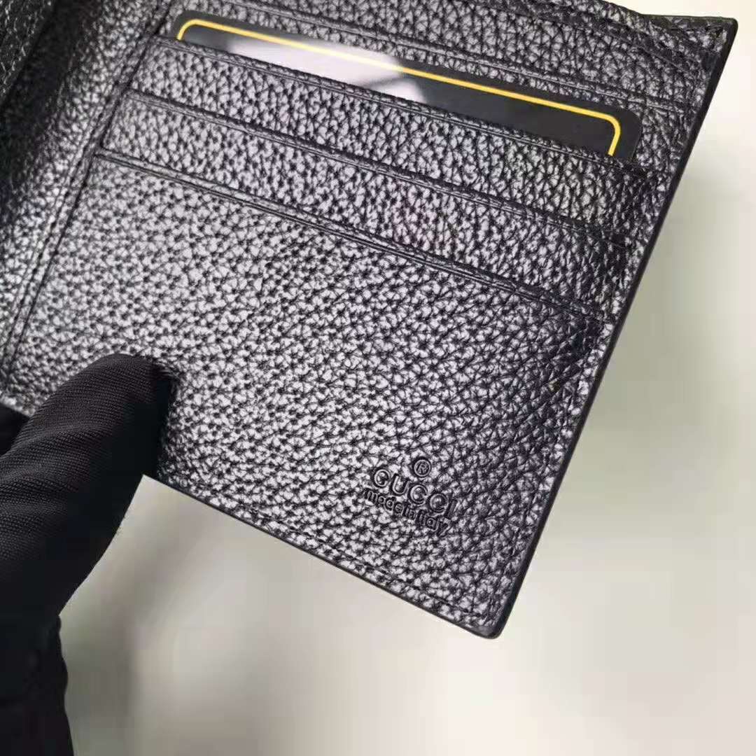 G*u*i gg unisex leather bi-fold wallet with web in black metal-free tanned leather