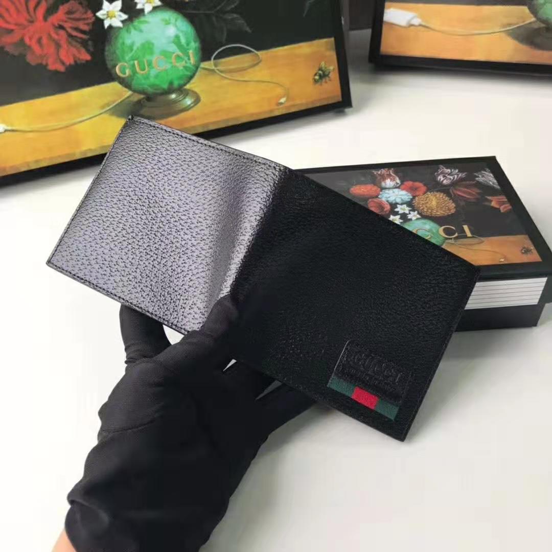 G*u*i gg unisex leather bi-fold wallet with web in black metal-free tanned leather