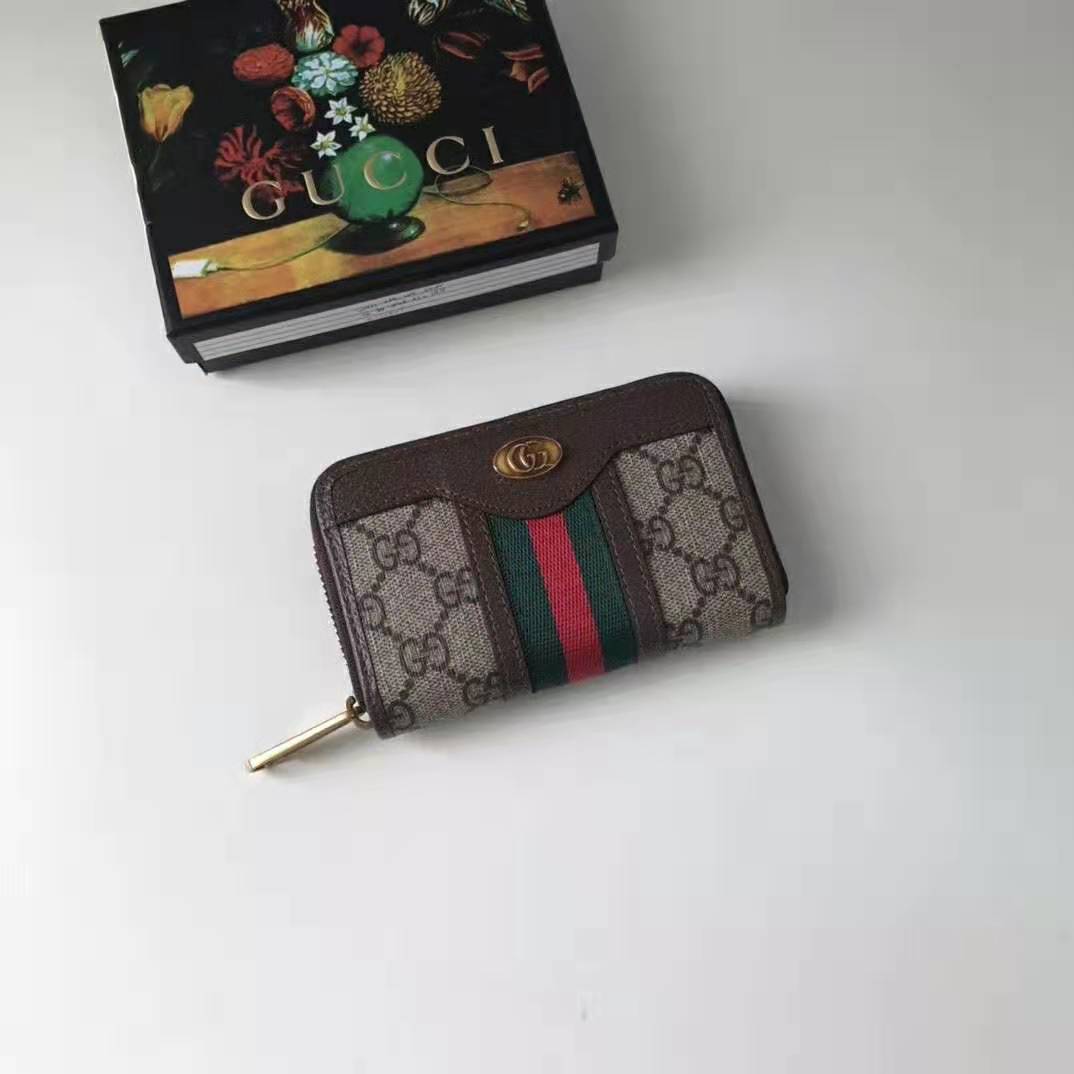 G*u*i gg unisex ophidia gg zip around card case in beige/ebony gg supreme canvas
