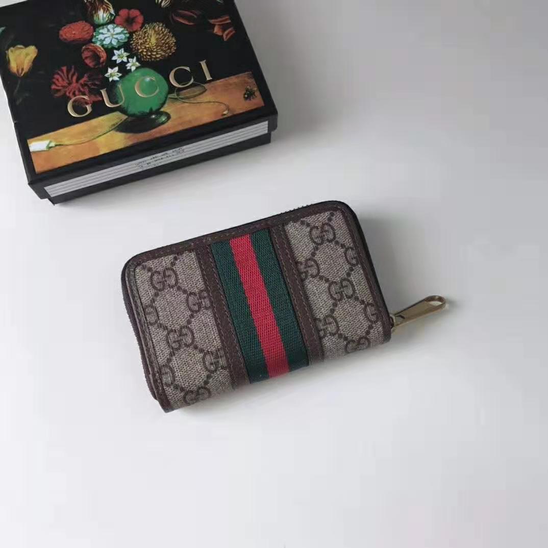 G*u*i gg unisex ophidia gg zip around card case in beige/ebony gg supreme canvas