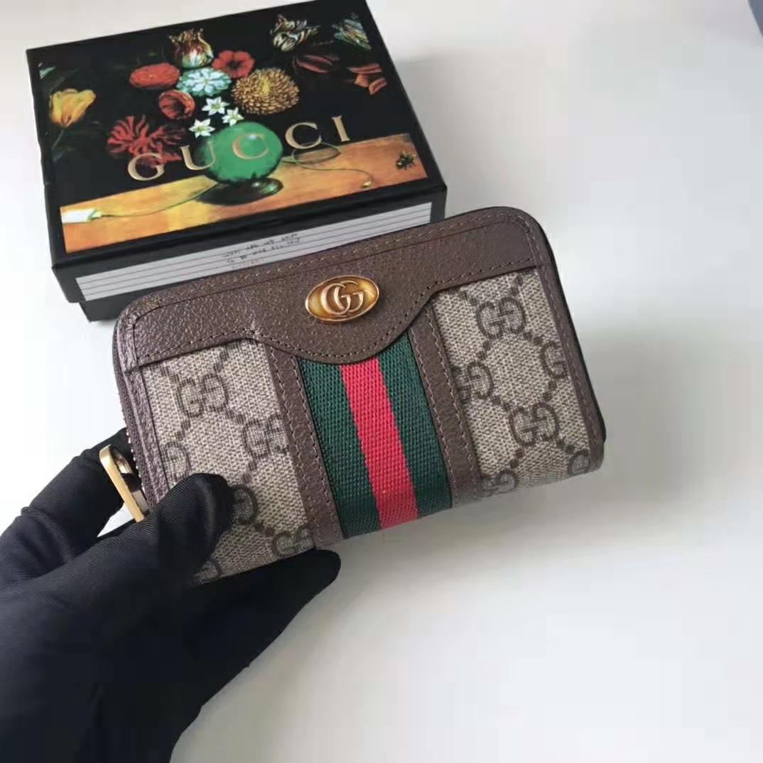 G*u*i gg unisex ophidia gg zip around card case in beige/ebony gg supreme canvas
