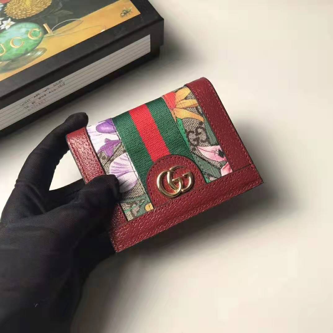 G*u*i gg women ophidia gg flora card case wallet in gg supreme canvas-red