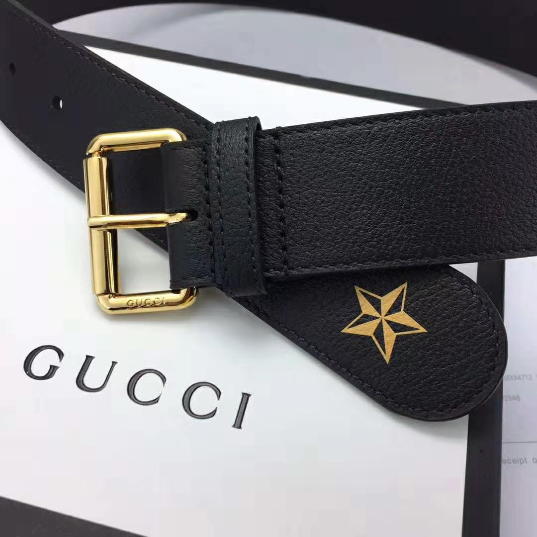 G*u*i unisex belt with bees and stars bet in black metal-free tanned leather