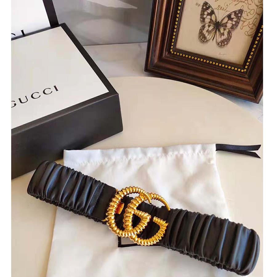 G*u*i unisex belt with torchon double g buckle in black leather