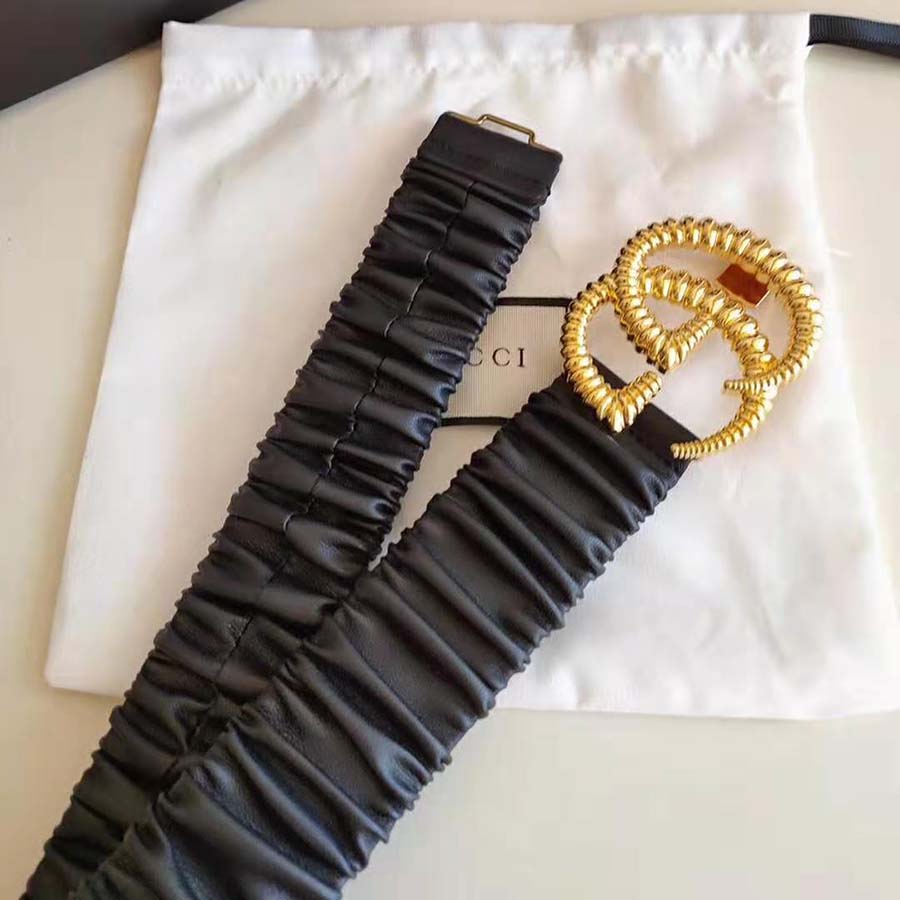 G*u*i unisex belt with torchon double g buckle in black leather