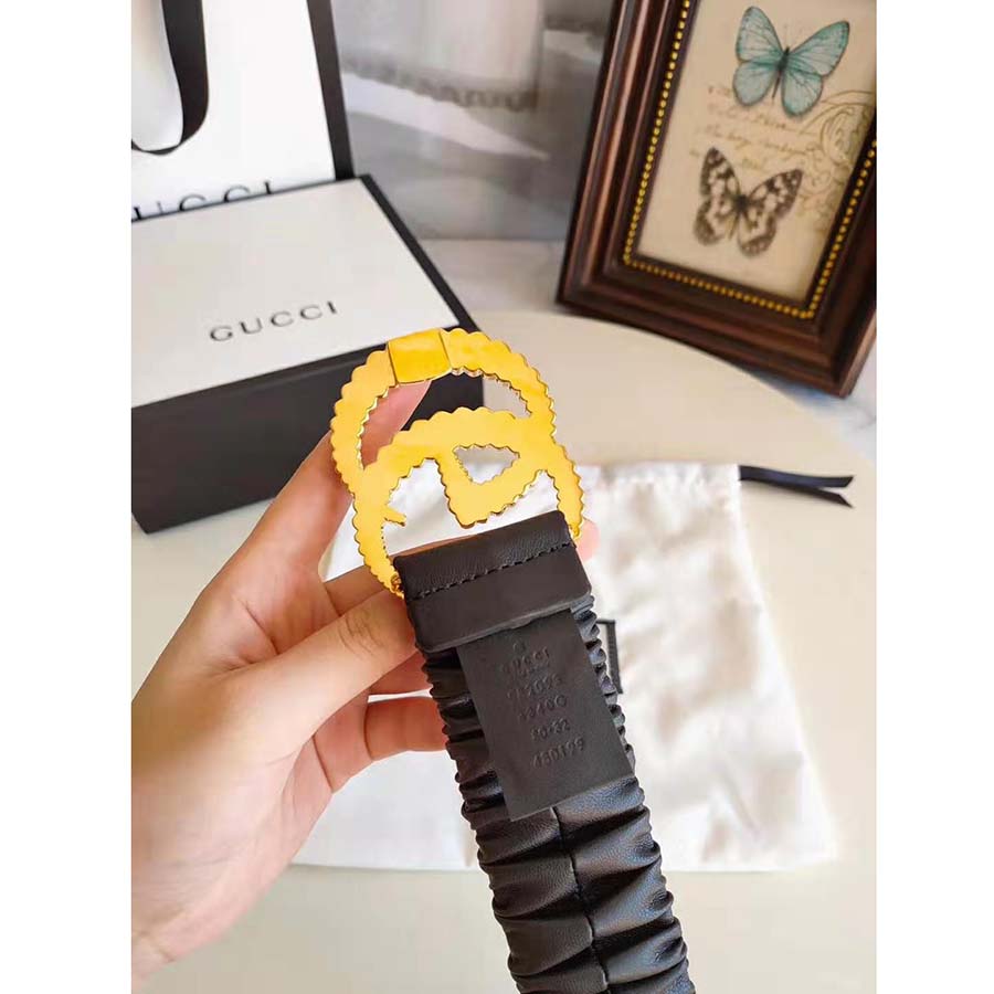 G*u*i unisex belt with torchon double g buckle in black leather