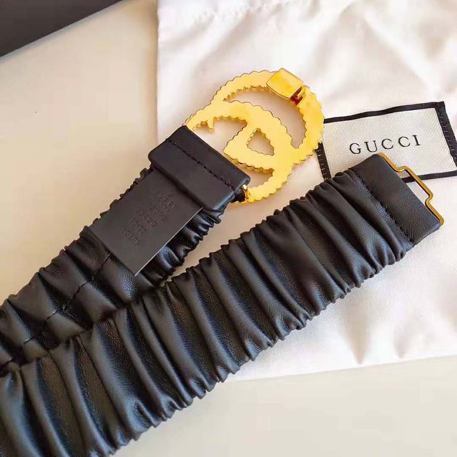 G*u*i unisex belt with torchon double g buckle in black leather