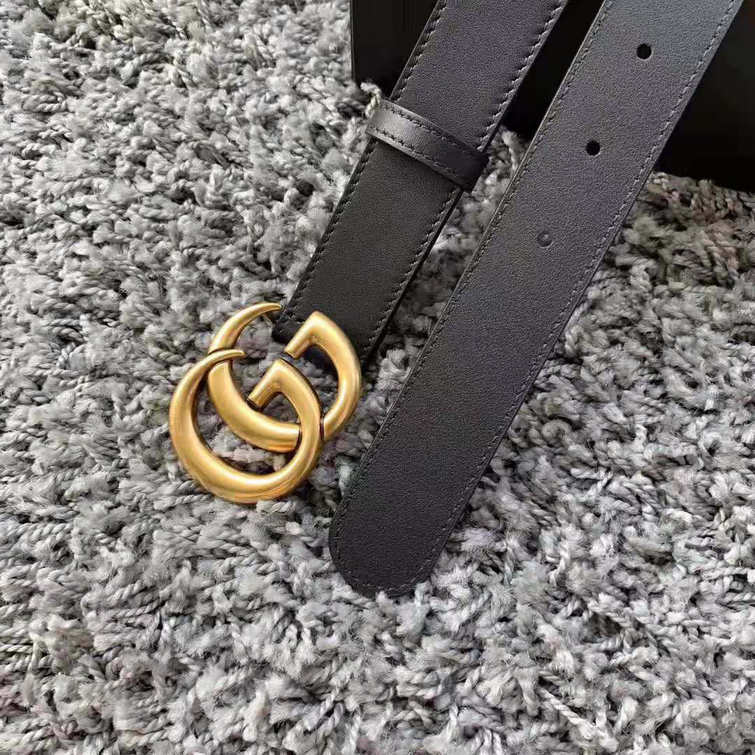 G*u*i unisex gg marmont leather belt with shiny buckle-black