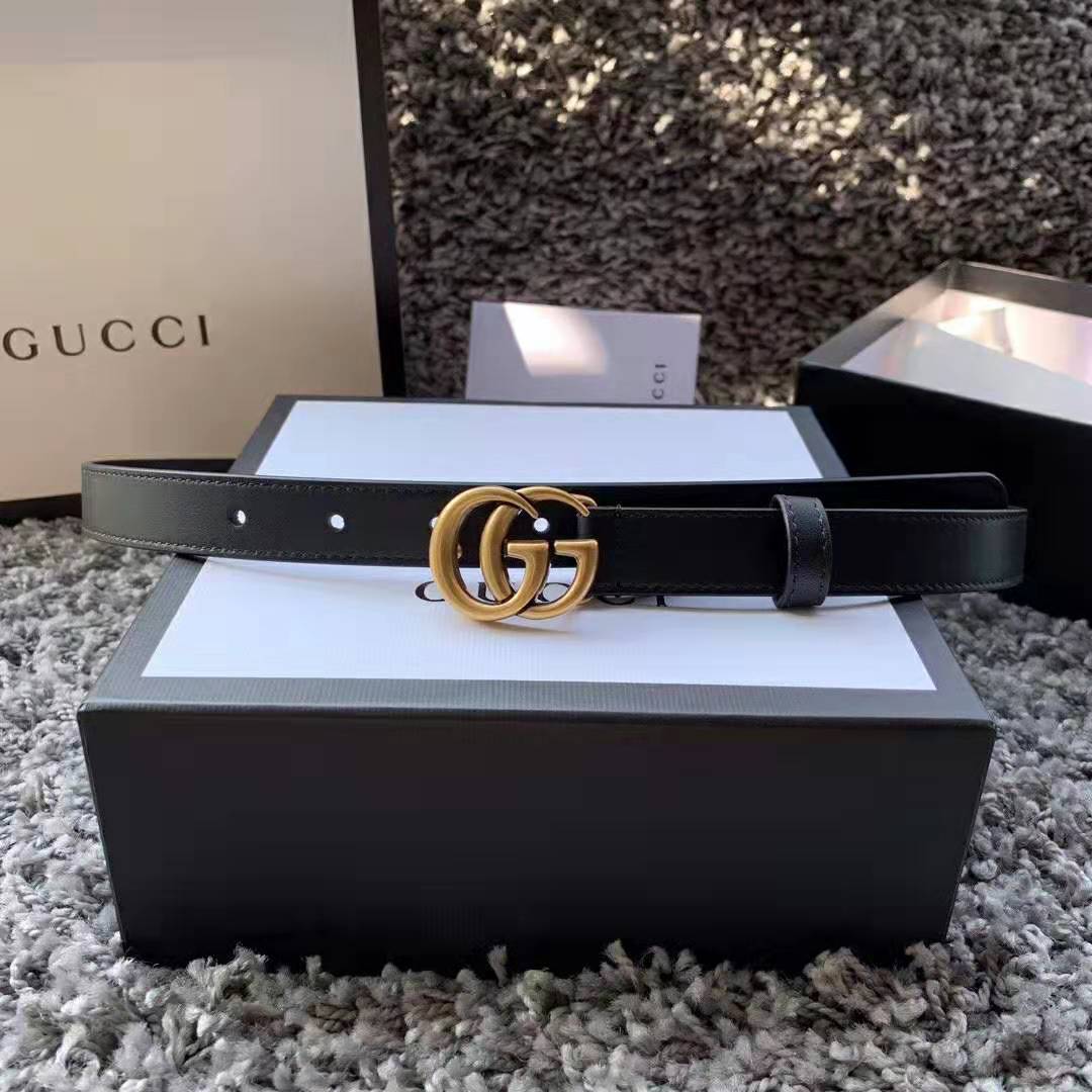 G*u*i unisex gg marmont leather belt with shiny buckle-black