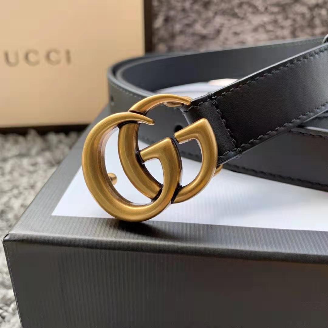 G*u*i unisex gg marmont leather belt with shiny buckle-black