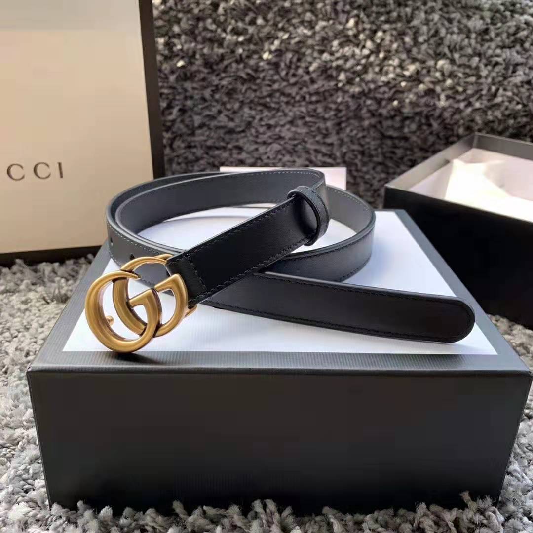 G*u*i unisex gg marmont leather belt with shiny buckle-black