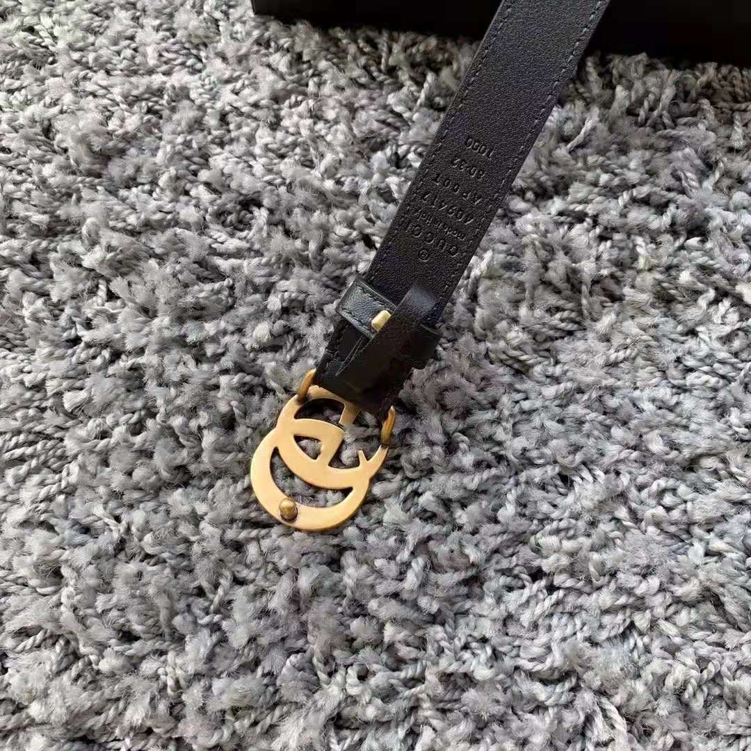 G*u*i unisex gg marmont leather belt with shiny buckle-black