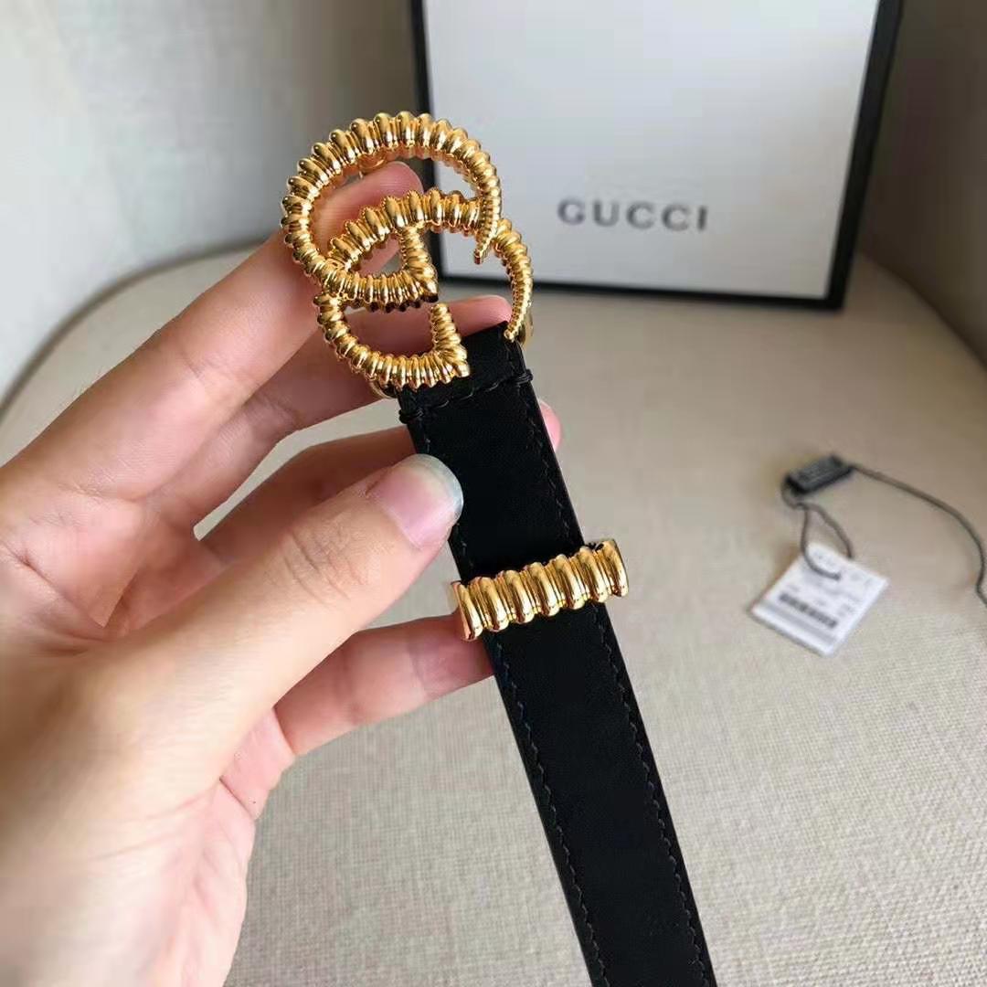 G*u*i unisex gg suede belt with torchon double g buckle-black
