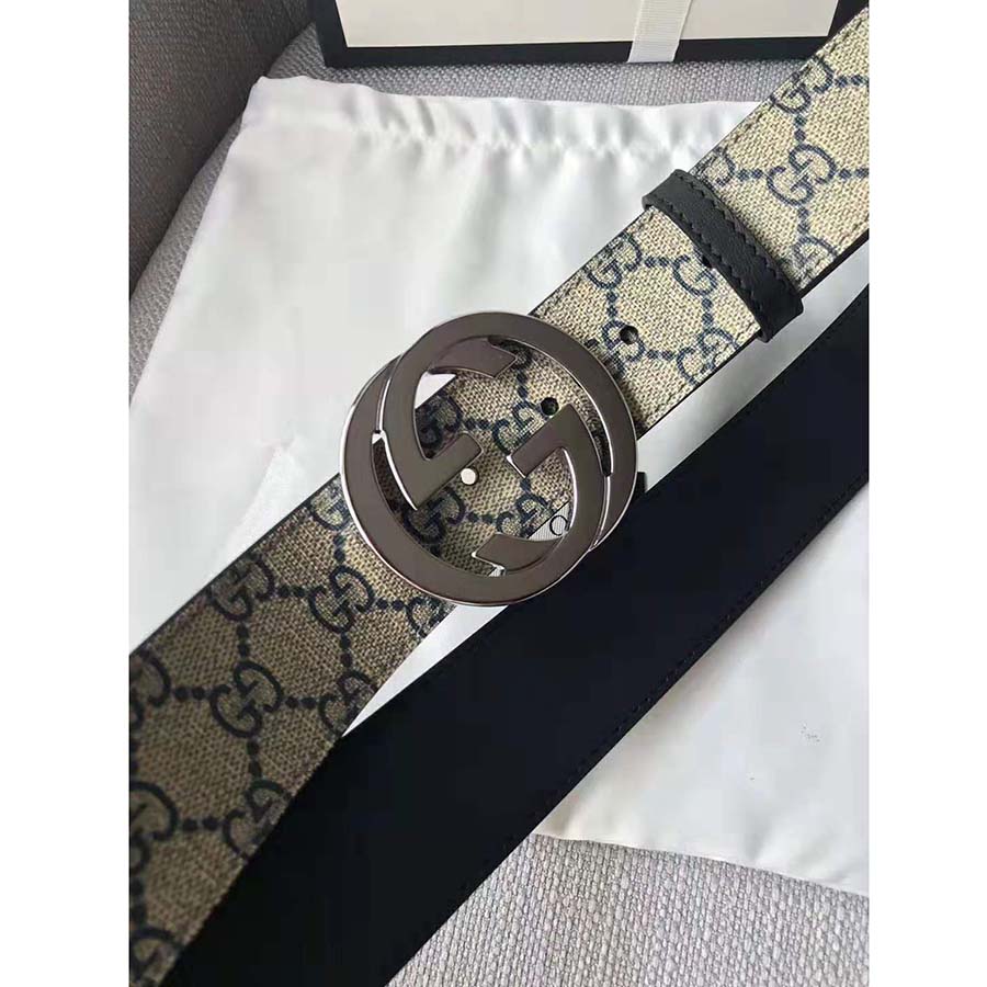 G*u*i unisex gg supreme belt with g buckle in beige/blue gg supreme canvas