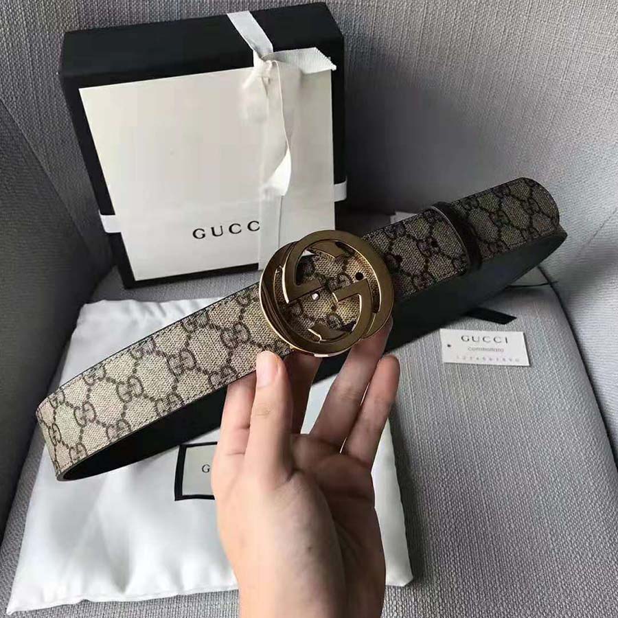 G*u*i unisex gg supreme belt with g buckle in beige/ebony gg supreme canvas
