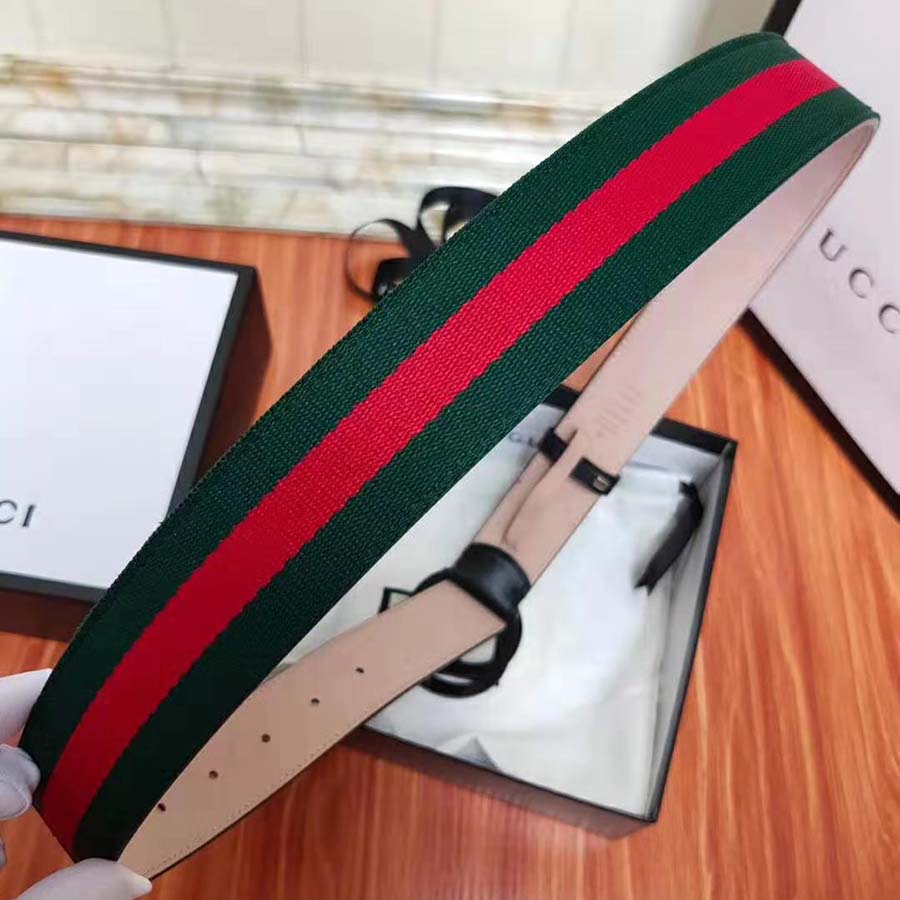G*u*i unisex gg web belt with g buckle in green and red web