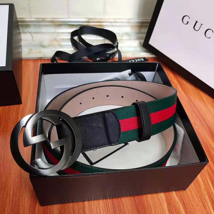 G*u*i unisex gg web belt with g buckle in green and red web