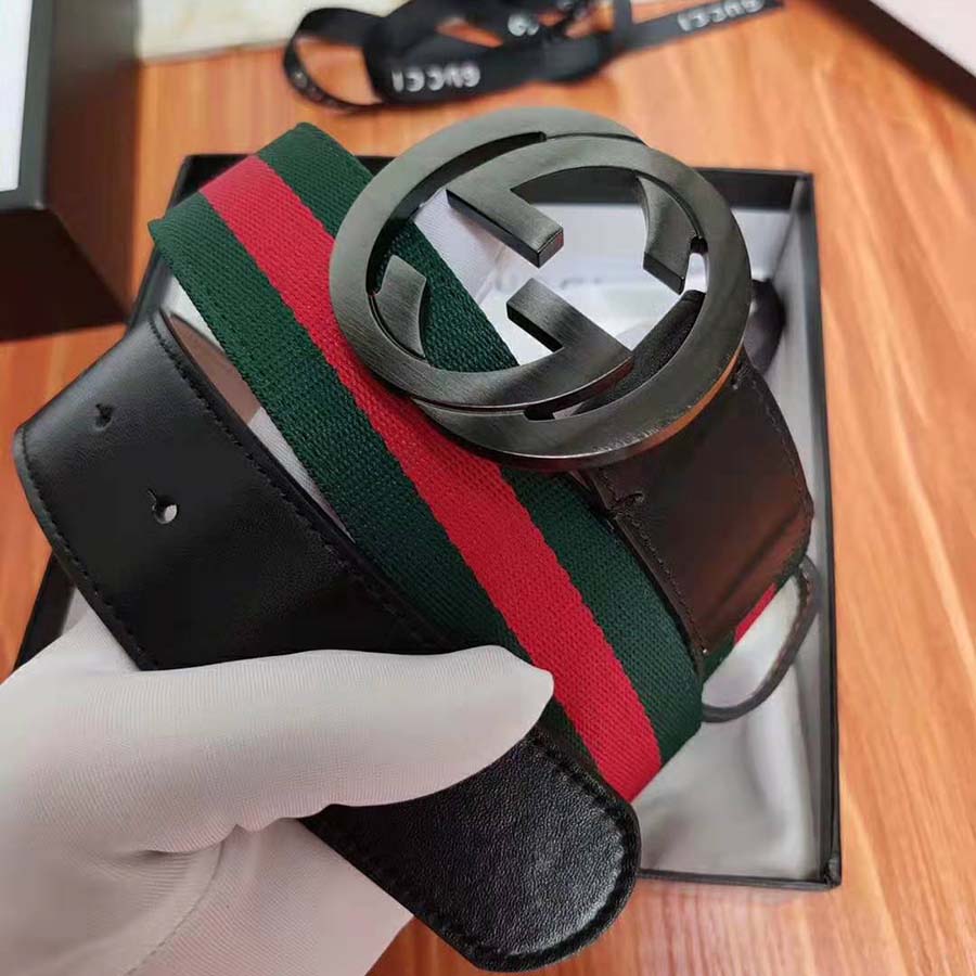 G*u*i unisex gg web belt with g buckle in green and red web