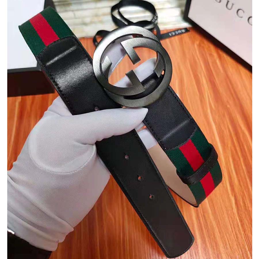 G*u*i unisex gg web belt with g buckle in green and red web