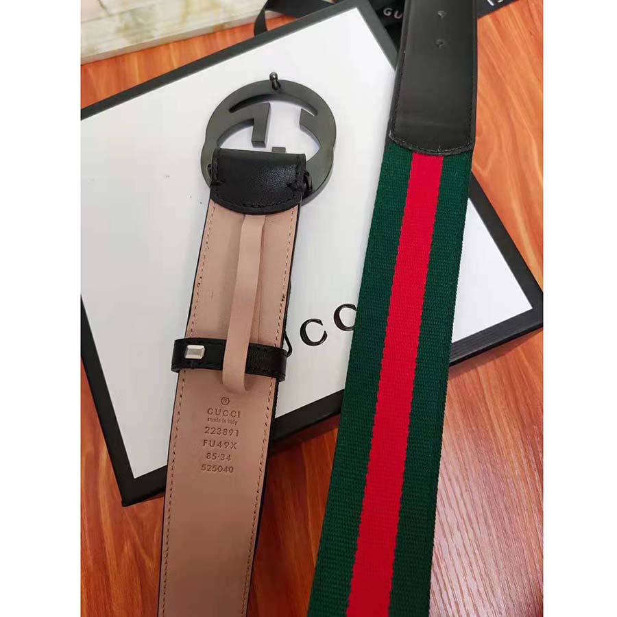 G*u*i unisex gg web belt with g buckle in green and red web