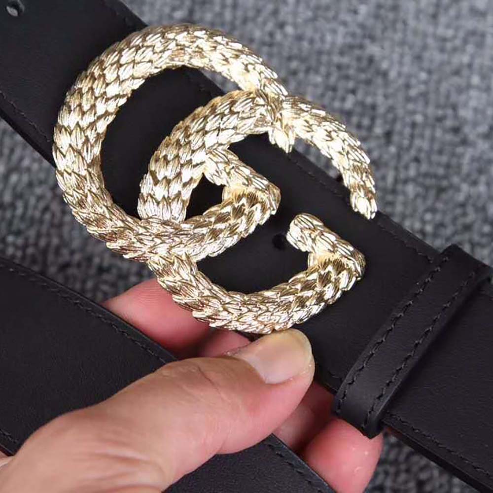 G*u*i unisex G*u*i belt with textured double g buckle in black leather