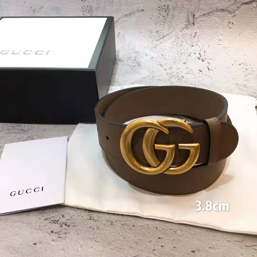 G*u*i unisex G*u*i leather belt with double g buckle in cuir color leather