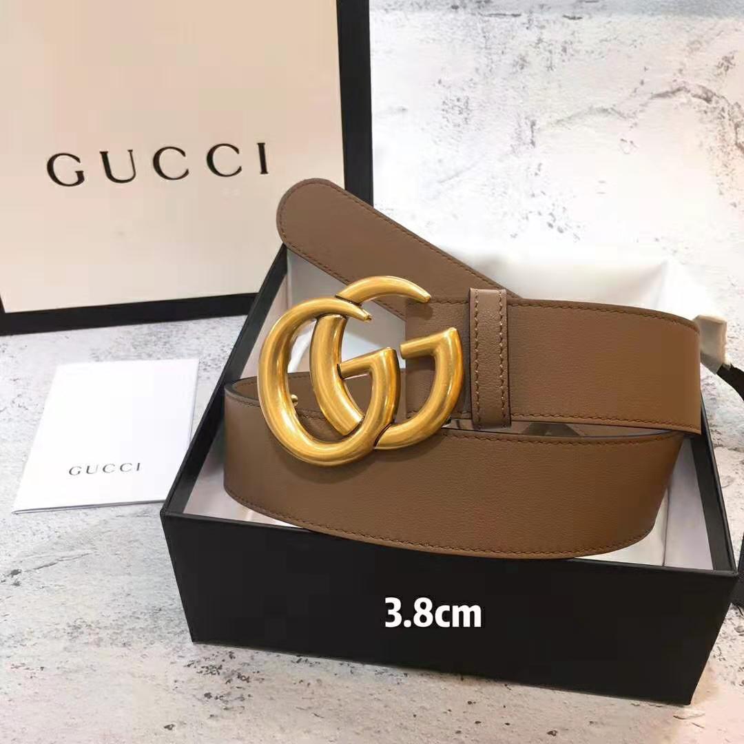 G*u*i unisex G*u*i leather belt with double g buckle in cuir color leather