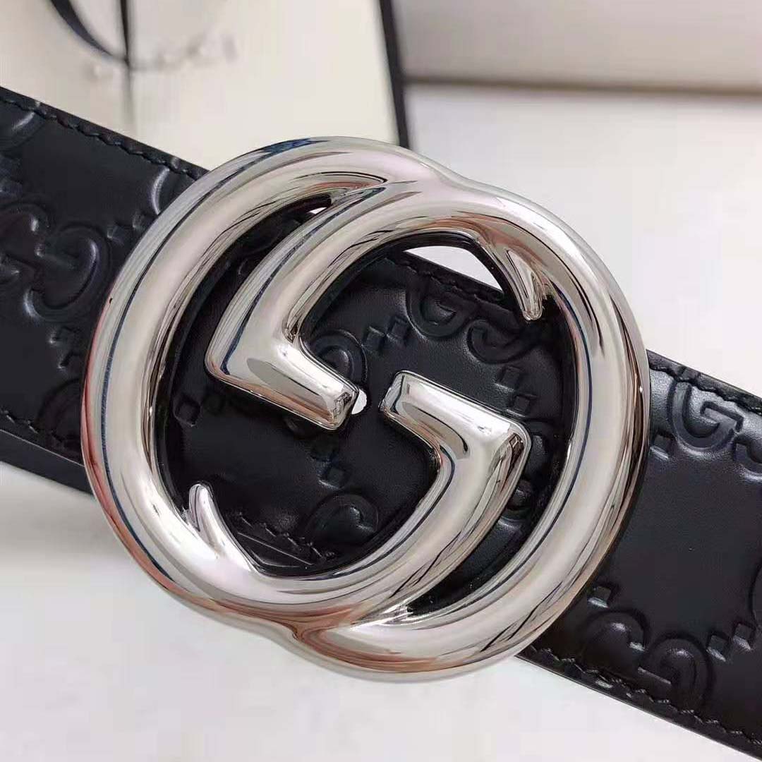 G*u*i unisex G*u*i signature leather belt with interlocking g buckle-black