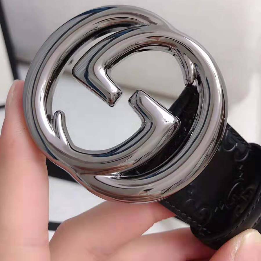 G*u*i unisex G*u*i signature leather belt with interlocking g buckle-black
