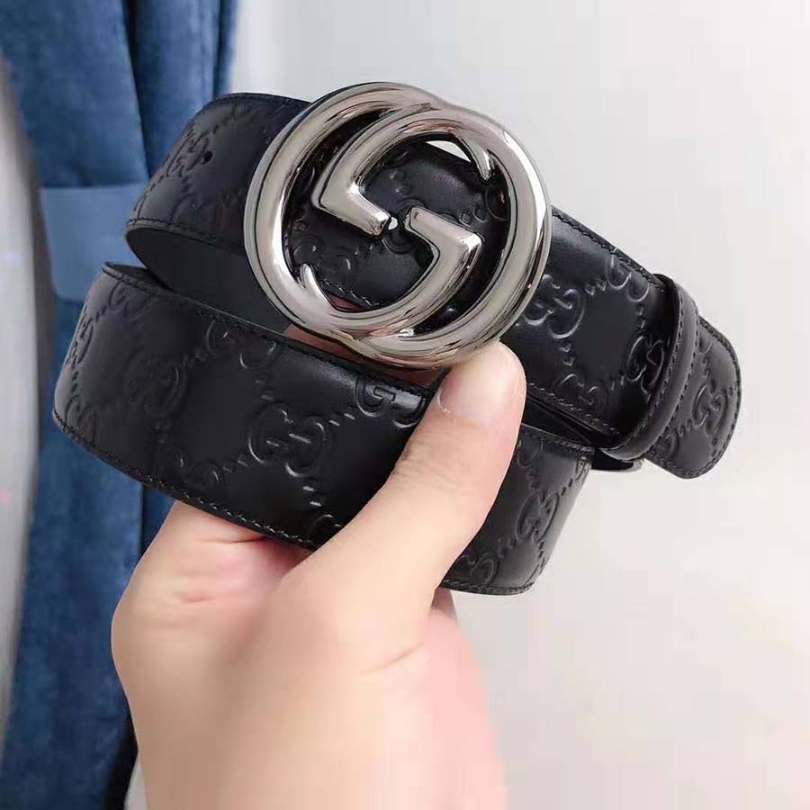 G*u*i unisex G*u*i signature leather belt with interlocking g buckle-black