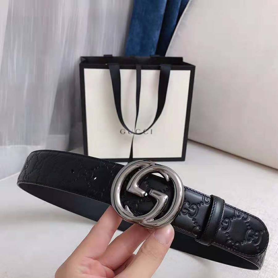 G*u*i unisex G*u*i signature leather belt with interlocking g buckle-black