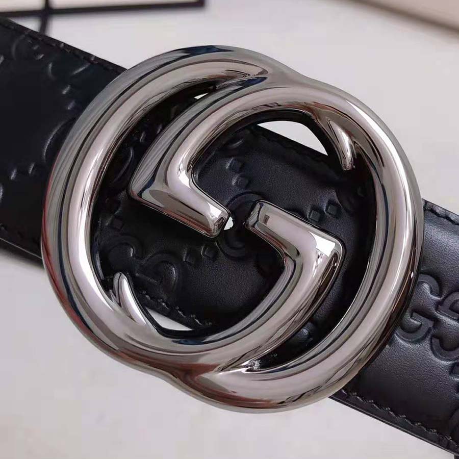 G*u*i unisex G*u*i signature leather belt with interlocking g buckle-black