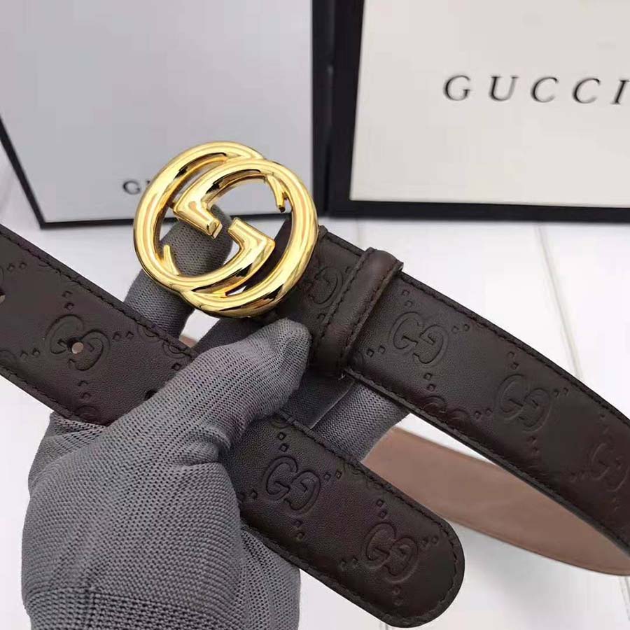 G*u*i unisex G*u*i signature leather belt with interlocking g buckle-brown